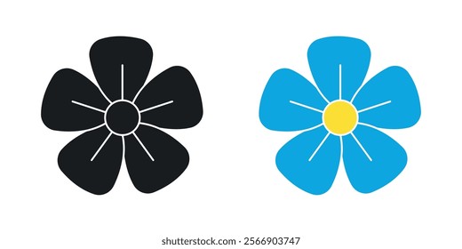 Flax flower icon set in black and colored