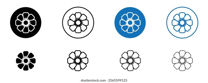 Flax flower icons in black and blue colors