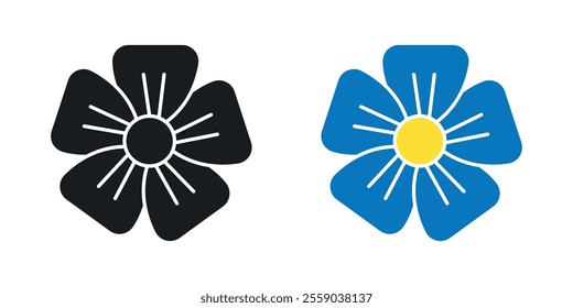 Flax flower icons in black and colored version