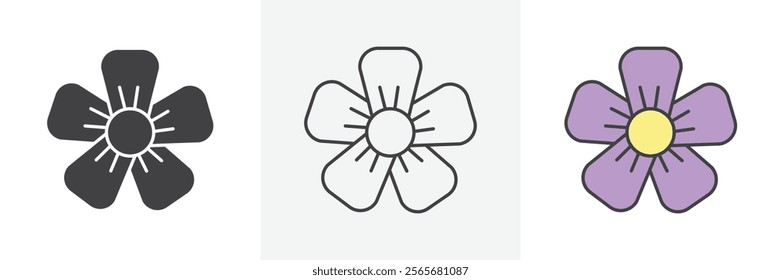 Flax flower icons in black and colored versions