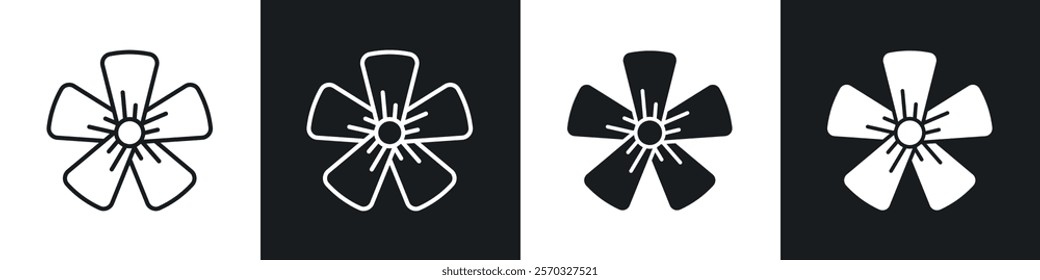 Flax flower icons vectors set in black. line and flat versions