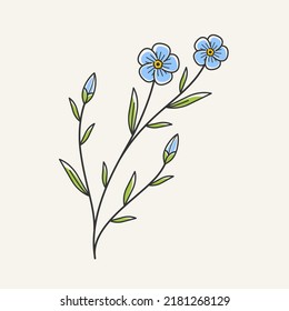 Flax flower. Modern graphic design geometric illustration. Simple contour vector print for cosmetics, perfumeries and food packaging.