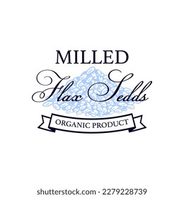 Flax logo template with hand drawn element. Vector illustration in sketch style. Design for linen products, seed, oil, packaging