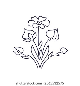 Flax plant icon. Vector symbol isolated on white. Graphic line art illustration. Minimal print for organic cosmetic design, medicine, beauty store. Floral field. Springtime garden decor