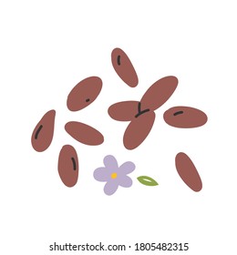 Semillas de flores aisladas, arte dibujado a mano vectorial, semilla de flores, icono de ingrediente