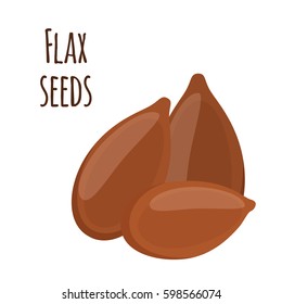 Flax seeds, linseed. Brown seed, organic vegetarian food. Cereal, crop. Flat vector style.