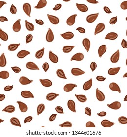 Flax seeds seamless pattern on white background.  Vector illustration in cartoon flat simple style.