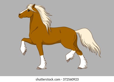 Flaxen chestnut horse runs trot