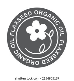 Flaxseed oil. Logo. Isolated flax flower on gray background.