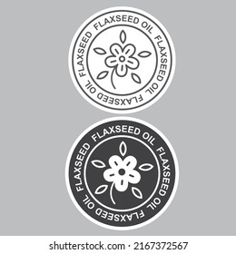 Flaxseed oil. Logo. Isolated flax flower on gray background, sticker.