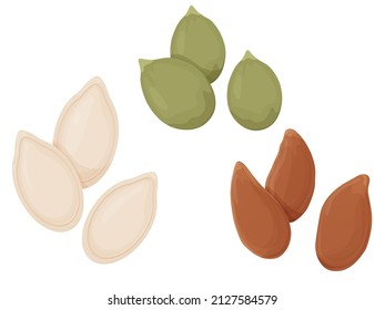 Flaxseed and Pumpkin seeds. Healthy unpeeled seeds on white backgrond. Vegetarian food.