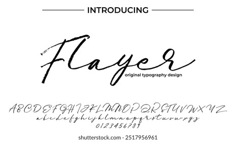 Flayer Font Pincel elegante pintado con letras mayúsculas de Vector, alfabeto, tipografía