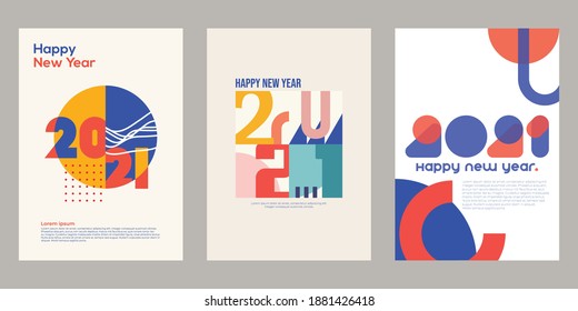 flayer set of 2021 Happy New Year logo text design with modern look. 2021 number design template. Collection of 2021 happy new year symbols. Vector illustration and full colors. Greeting card.
