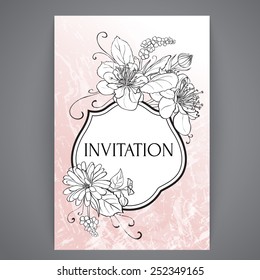 Flayers with flowers - different flowers. Ink style vector