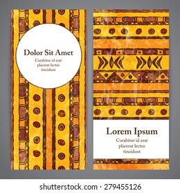 Flayers with retro patterns - africa. Textured grunge vector patterns for vintage and hipster invitation or banner.