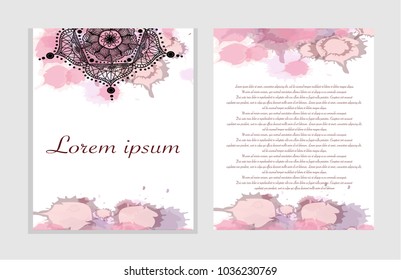 Flayers template set with mandala ornament. Vector card design. Front page and back page. Ottoman, arabic, oriental, turkish, indian, pakistan motif.