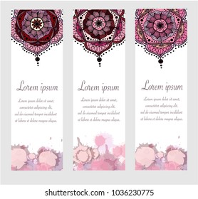 Flayers template set with mandala ornament Vector invitation, thank you, save the date card design. Ottoman, arabic, oriental, turkish, indian, pakistan motif.