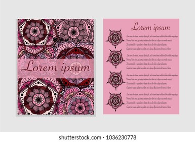Flayers template set with mandala ornament Vector card design. Front page and back page. Ottoman, arabic, oriental, turkish, indian, pakistan motif.
