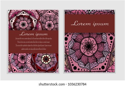Flayers template set with mandala ornament Vector invitation, thank you, save the date card design. Ottoman, arabic, oriental, turkish, indian, pakistan motif.