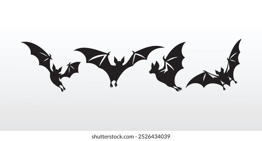 Conjunto de diseño de Ilustración vectorial imprimible de sublimación Clipart de silueta de murciélagos negros voladores