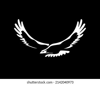 Flaying Eagle Silhouette ,Simple Black and White bird Artwork Vector Illustration.