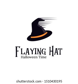 Flaying Hat logo template concept for halloween celebration in horror and spooky night. in the dark ghost witch symbol and element.