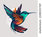 Flaying hummingbird Bird logo Colorful vector Style illustration, colibri bird icon logo