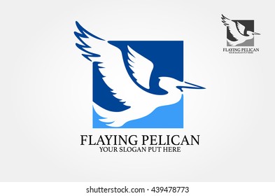 Flaying Pelican Logo Template. Pelican vector design.