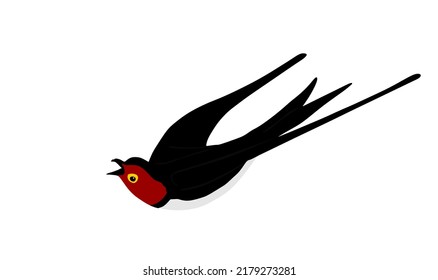 Flaying swallow vector silhouette illustration isolated on white background. Migratory bird, symbol of spring.