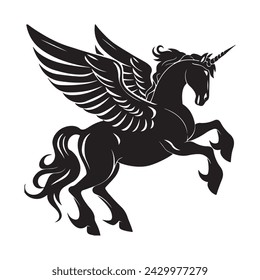 Flaying unicorn black silhouette isolated view