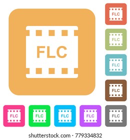 FLC movie format flat icons on rounded square vivid color backgrounds.
