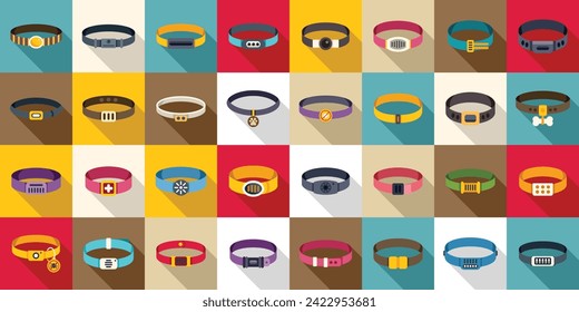 Flea collar icons set flat vector. Travel animal home. Health medical stuff