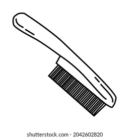 Flea Comb for Pet Grooming Tools Hand Drawn Icon Set Vector.