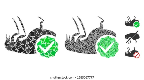 Flea control icon composition of ragged items in variable sizes and color hues, based on flea control icon. Vector ragged pieces are combined into collage.