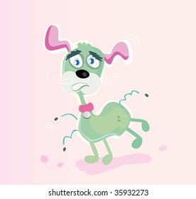 Flea dog. Dog with fleas. Vector Illustration.