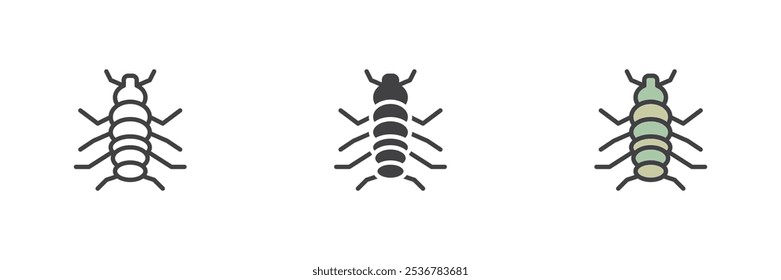 Flea insect different style icon set. Line, glyph and filled outline colorful version, outline and filled vector sign. Symbol, logo illustration. Vector graphics