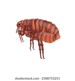 flea insect. Realistic  flea on white background. Top view. Vector.

