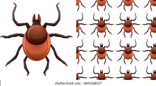 Flea insects isolated on white background and seamless illustration