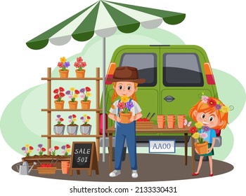 Flea market concept with a car boot sale illustration