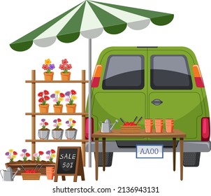 Flea market concept with car boot sale illustration
