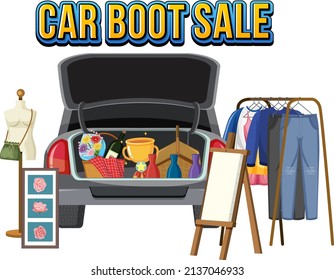 Flea market concept with car boot sale illustration