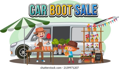 Flea market concept with car boot sale illustration
