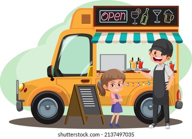 Flea market concept with food truck illustration