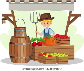 Concepto de mercado de pulgas con ilustración de almacén de frutas