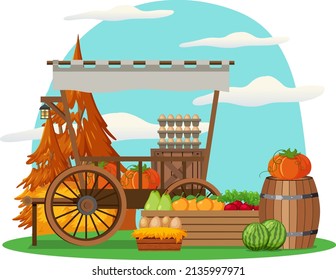 Concepto de mercado de pulgas con ilustración de almacén de frutas