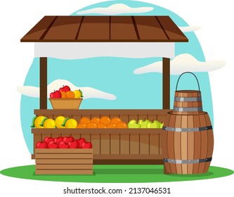 Flea market concept with fruit store illustration