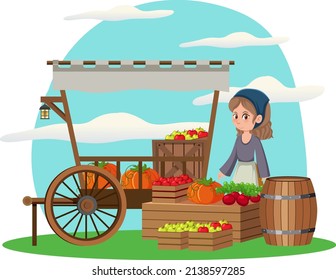 Concepto de mercado de pulgas con ilustración de almacén de frutas