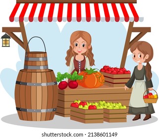 Fledermausmarkt-Konzept mit Obstladen-Illustration