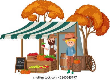 Concepto de mercado de pulgas con ilustración de almacén de frutas