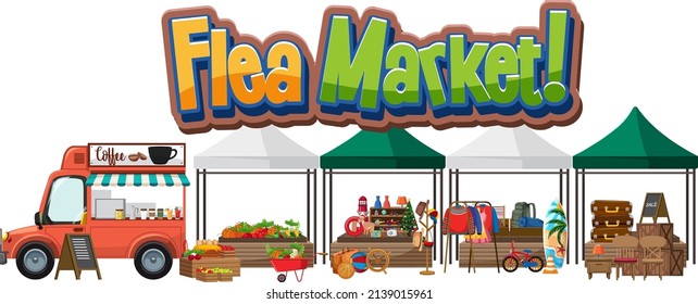 Flea Market Concept With Many Tent Shops Illustration